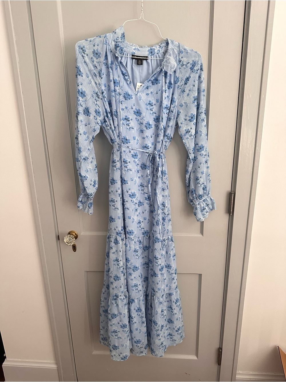 A Pea in the Pod Light Blue Floral Tie-Waist Maxi Dress